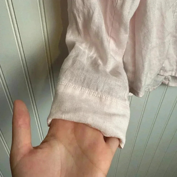 Saks Fifth Avenue pink Linen button up long sleeve size medium C40 - Picture 4 of 6